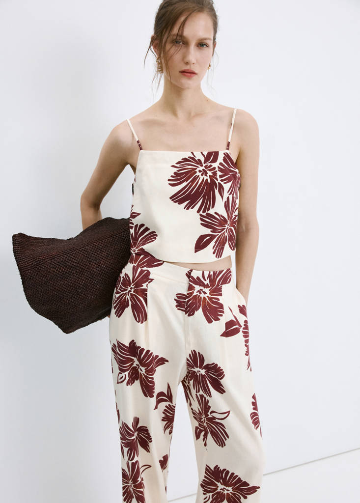 Printed pleated trousers — Ecru