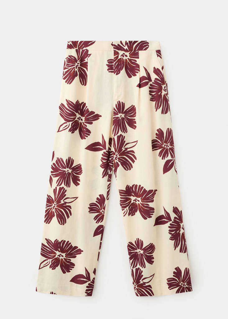 Printed pleated trousers — Ecru