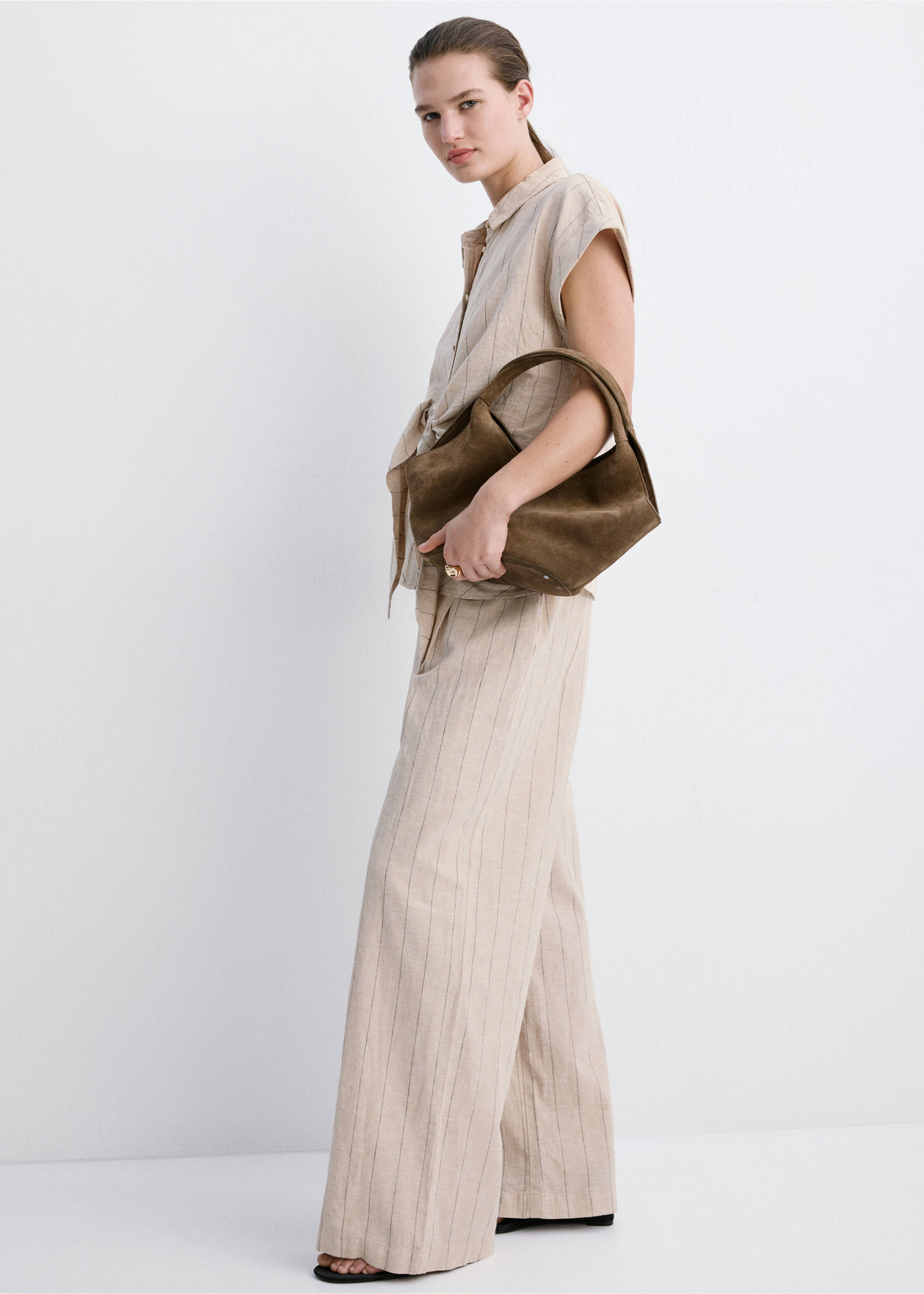 Pinstripe linen trousers - General plane, Brown. Ref: 27039079-00.