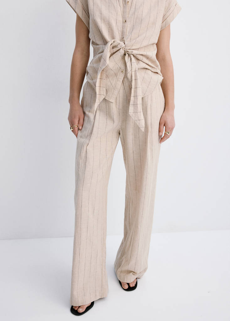 Pinstripe linen trousers — Brown