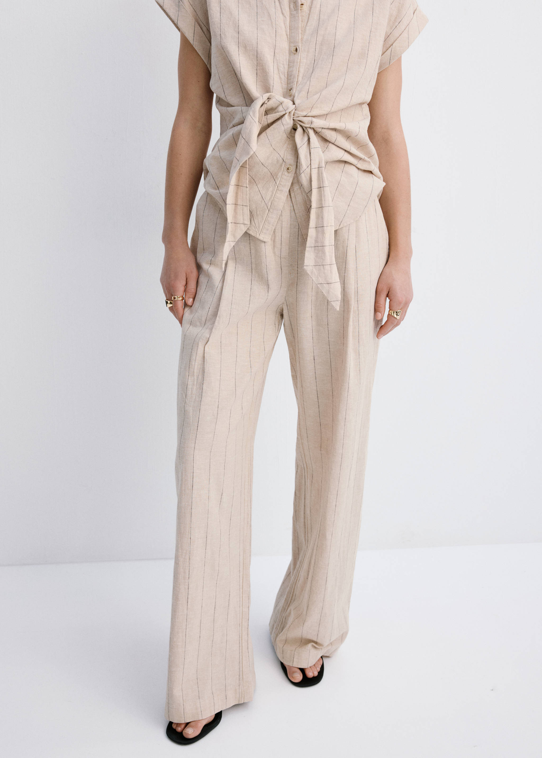 Pinstripe linen trousers - Medium plane