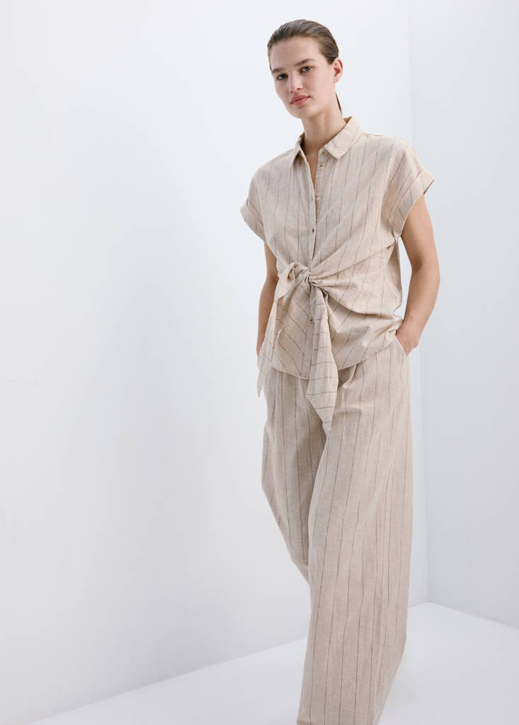 Pinstripe linen trousers — Brown