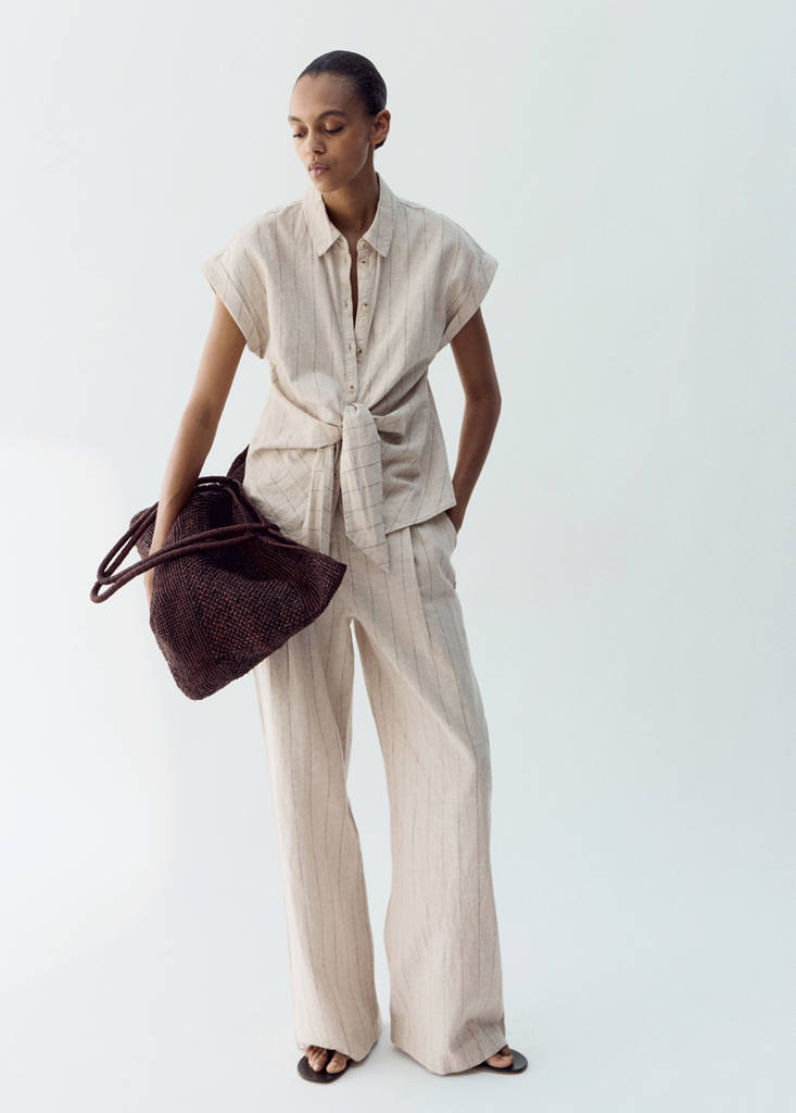 Pinstripe linen trousers — Brown