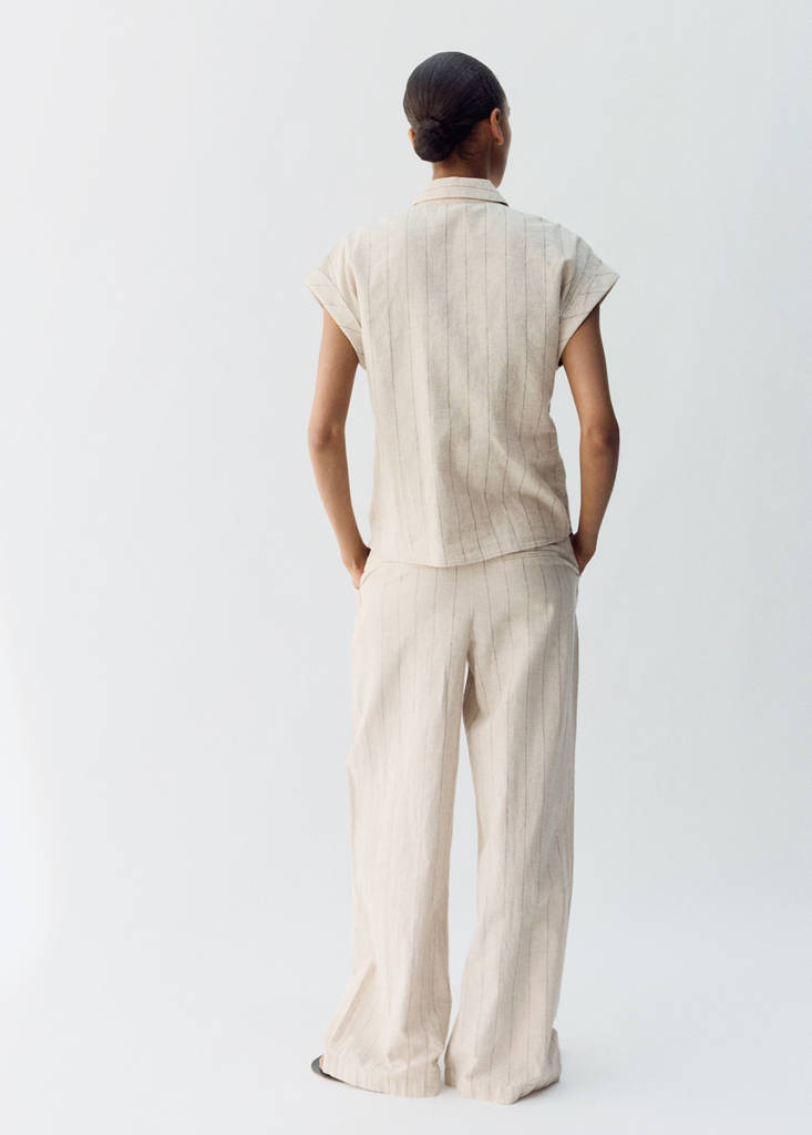 Pinstripe linen trousers — Brown