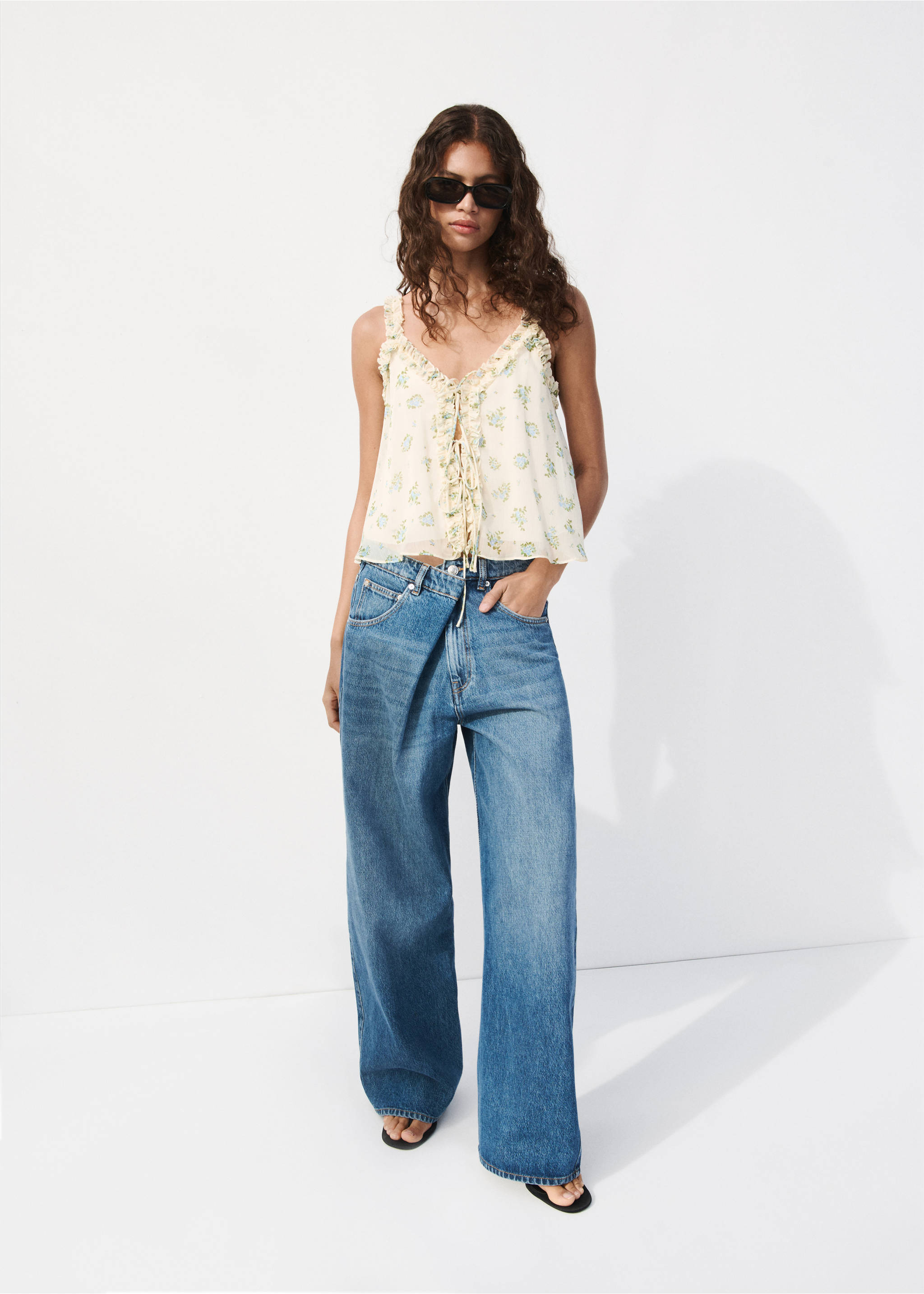 Flower-print top with bow details - General plane, Off White. Ref: 27039080-00.