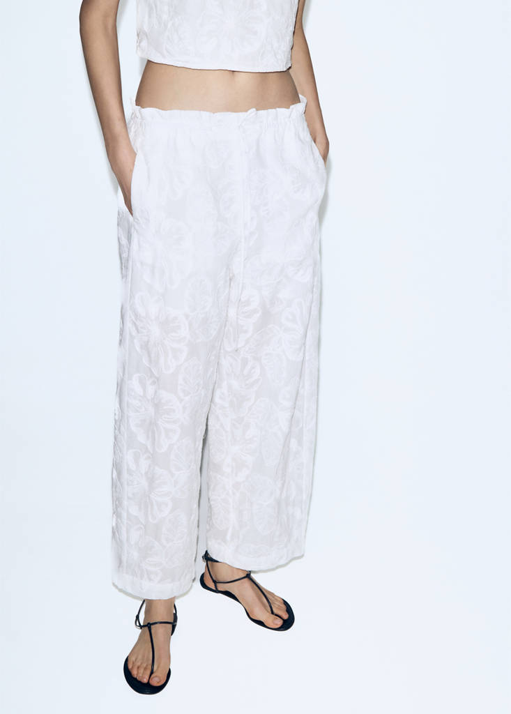 Floral embroidered cotton trousers