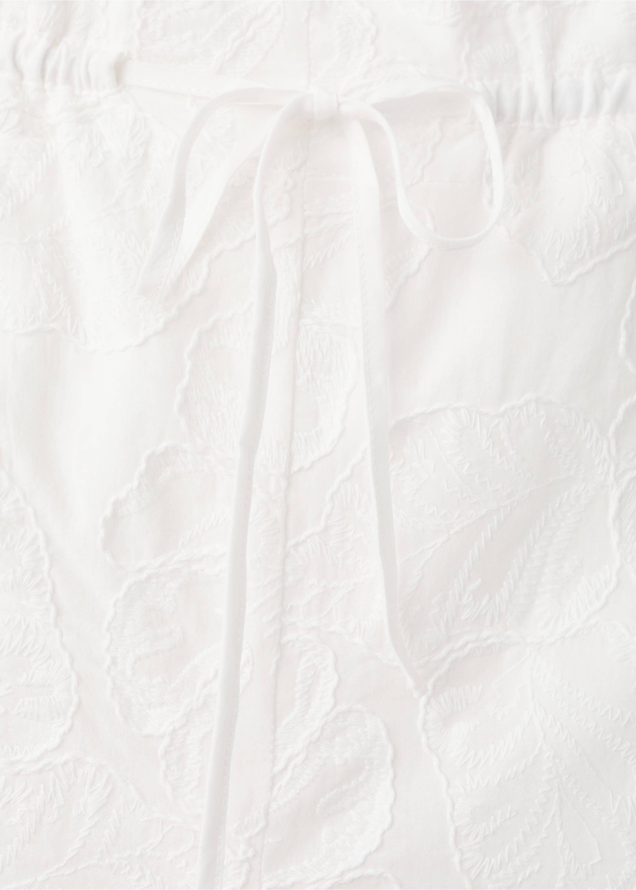 Embroidered floral cotton trousers - Details of the article 8, White. Ref: 27039081-00.