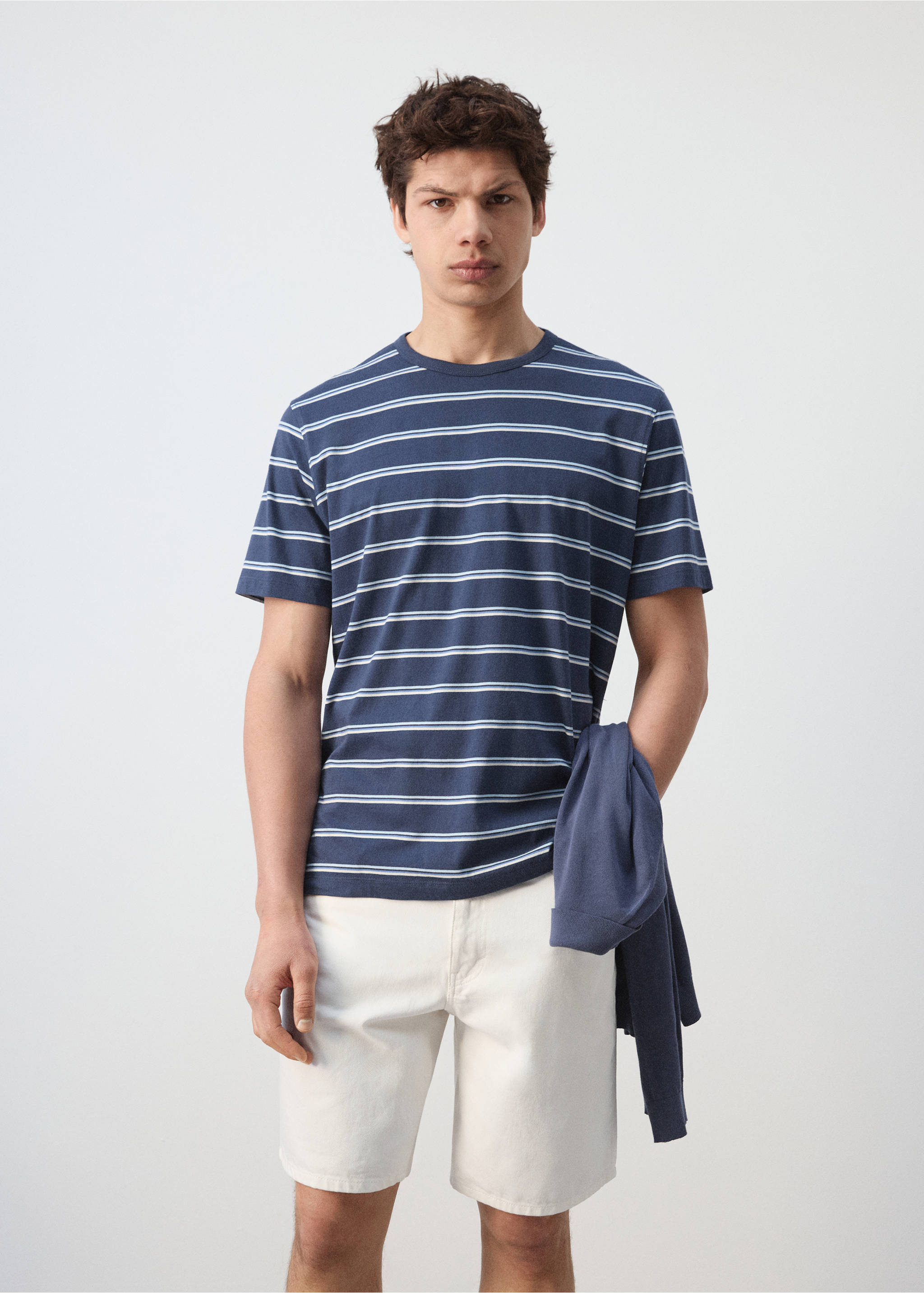 Striped cotton T-shirt - Medium plane, Navy. Ref: 27039208-00.