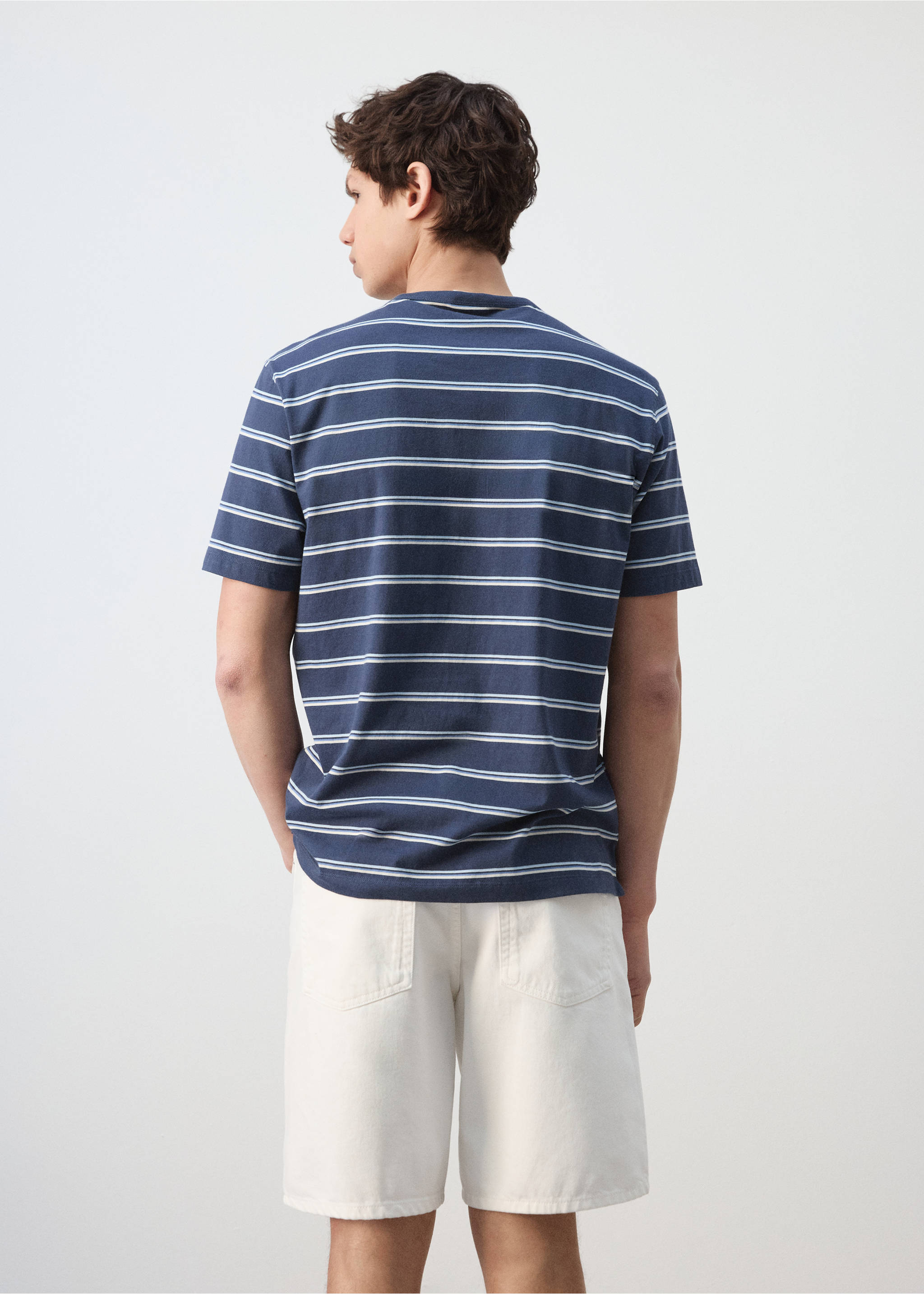 Striped cotton T-shirt - Reverse of the article, Navy. Ref: 27039208-00.
