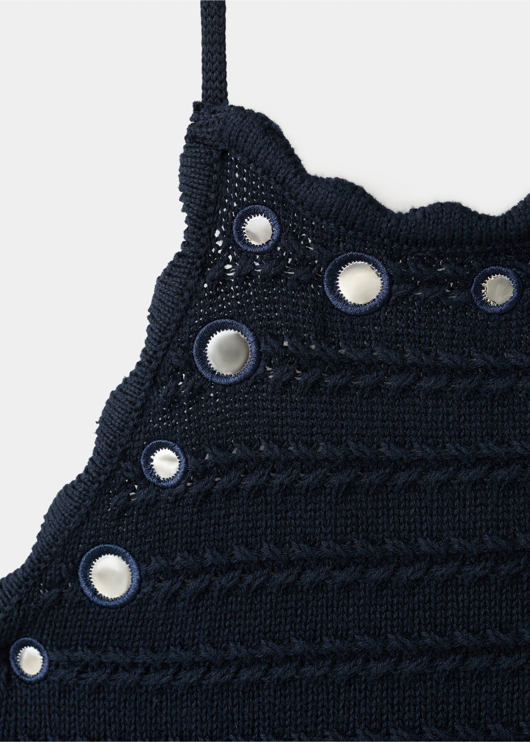 Crochet top mirrors - Details of the article 8, Navy. Ref: 27039210-00.