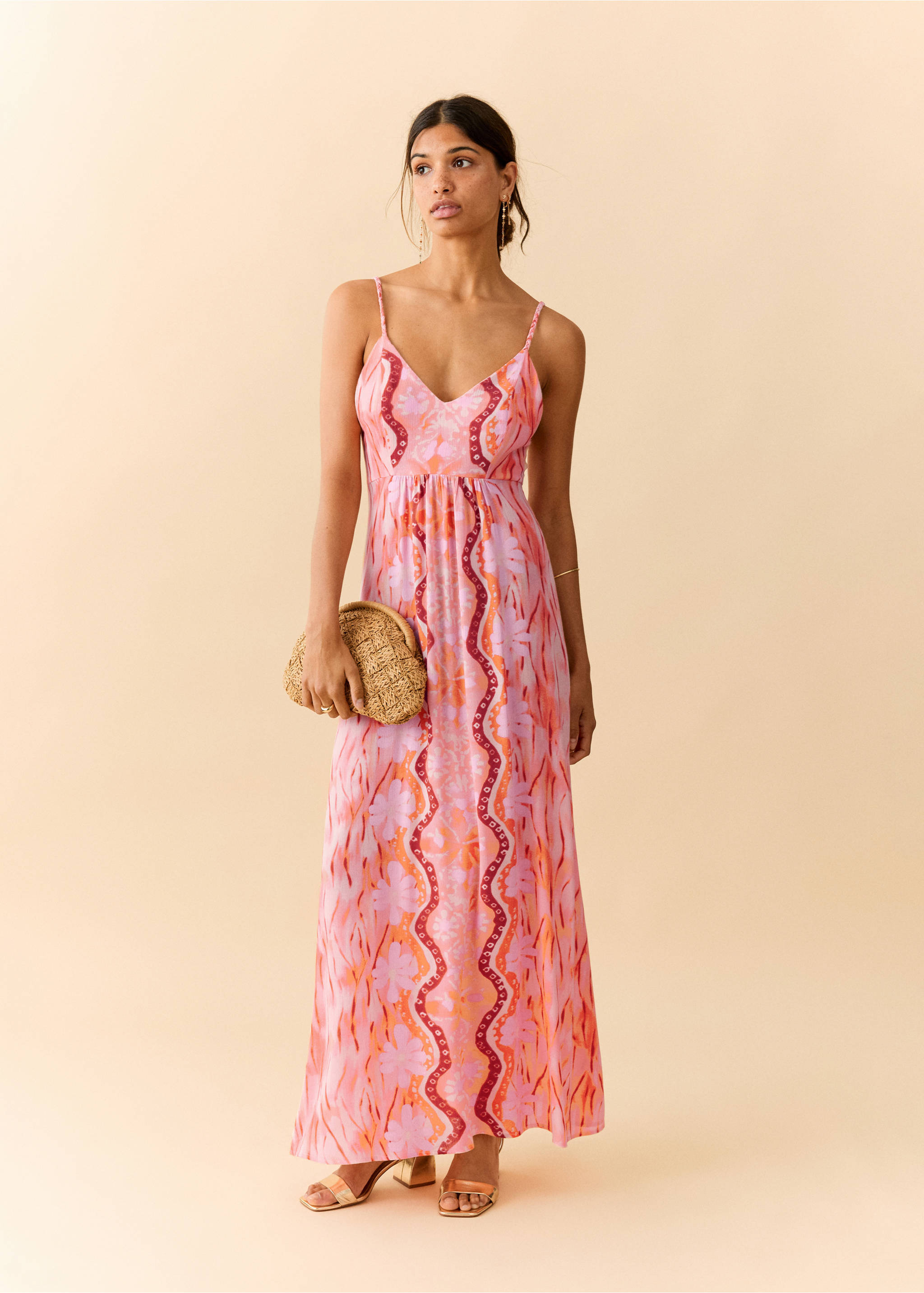 Open back printed dress - General plane, Peach. Ref: 27039213-00.