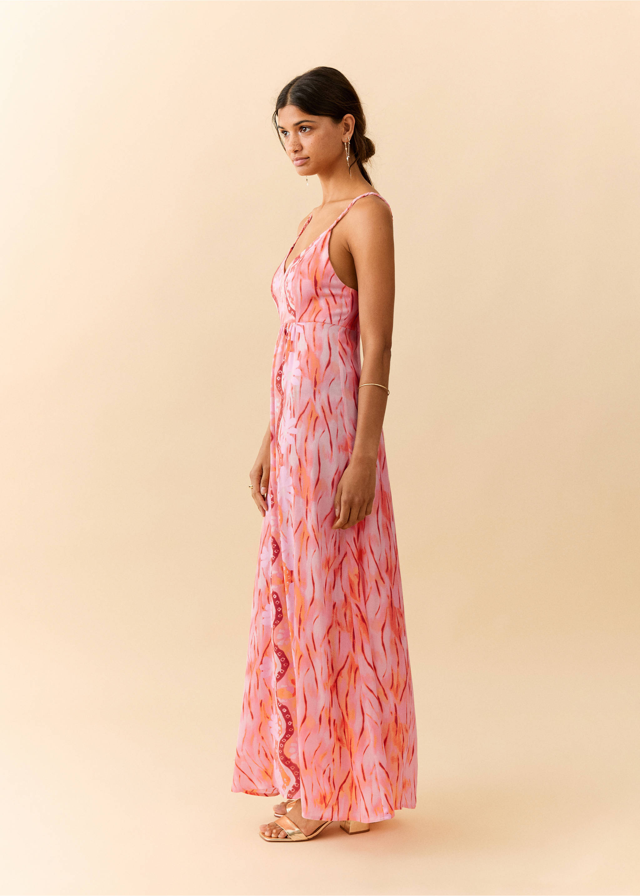 Open back printed dress - Medium plane, Peach. Ref: 27039213-00.
