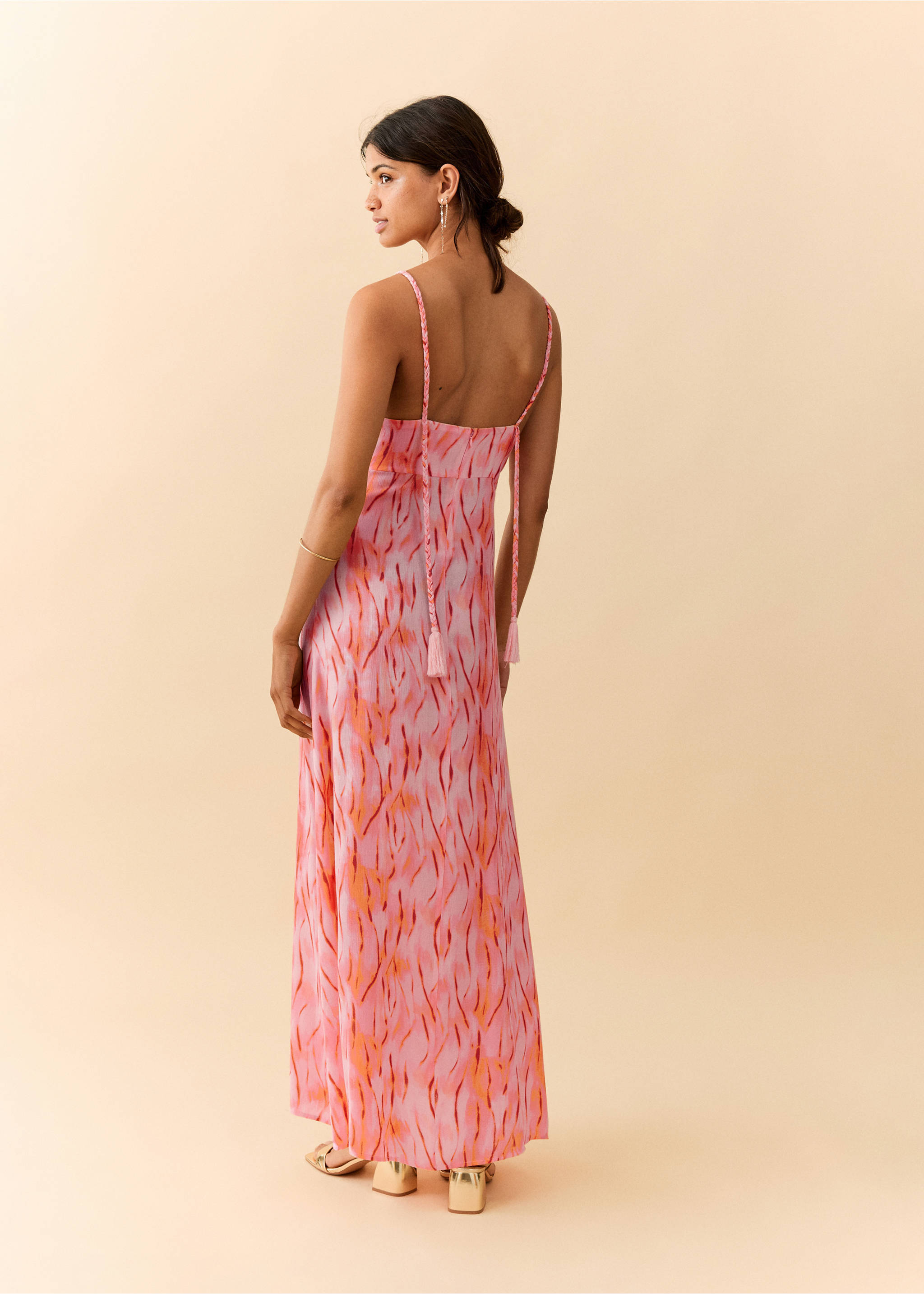 Open back printed dress - Reverse of the article, Peach. Ref: 27039213-00.