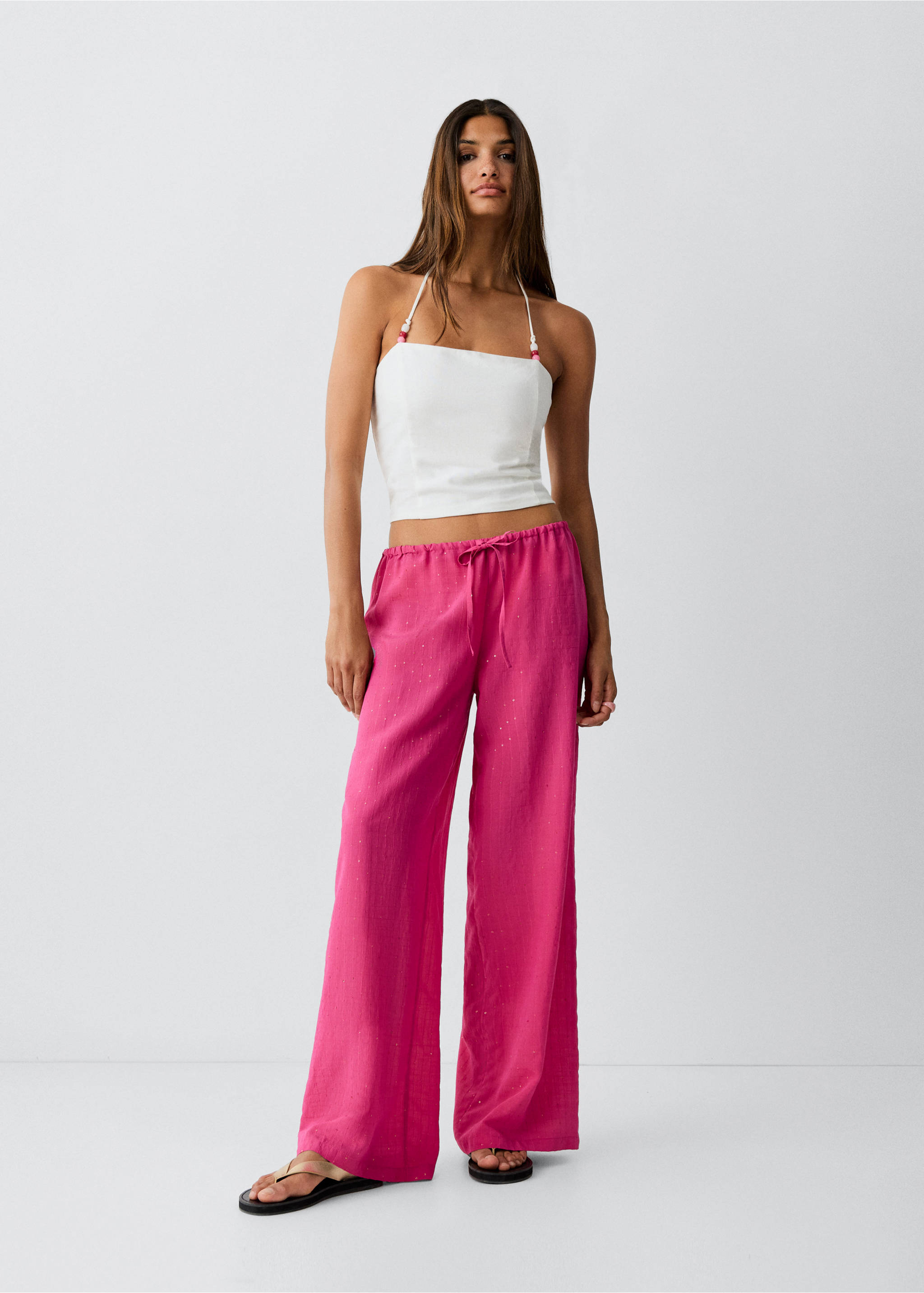 Straight-leg trousers with rhinestones - General plane, Fuchsia. Ref: 27039214-00.
