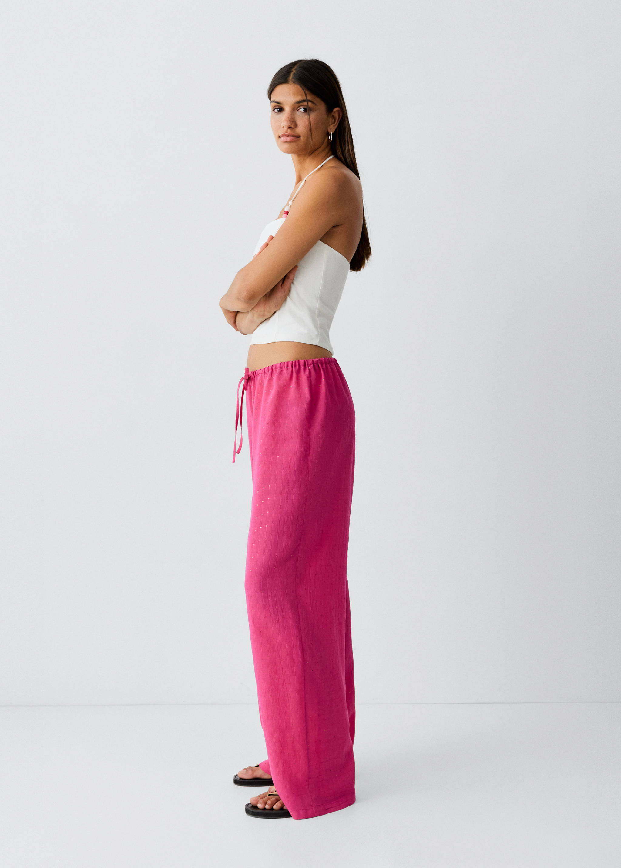 Straight-leg trousers with rhinestones - Medium plane