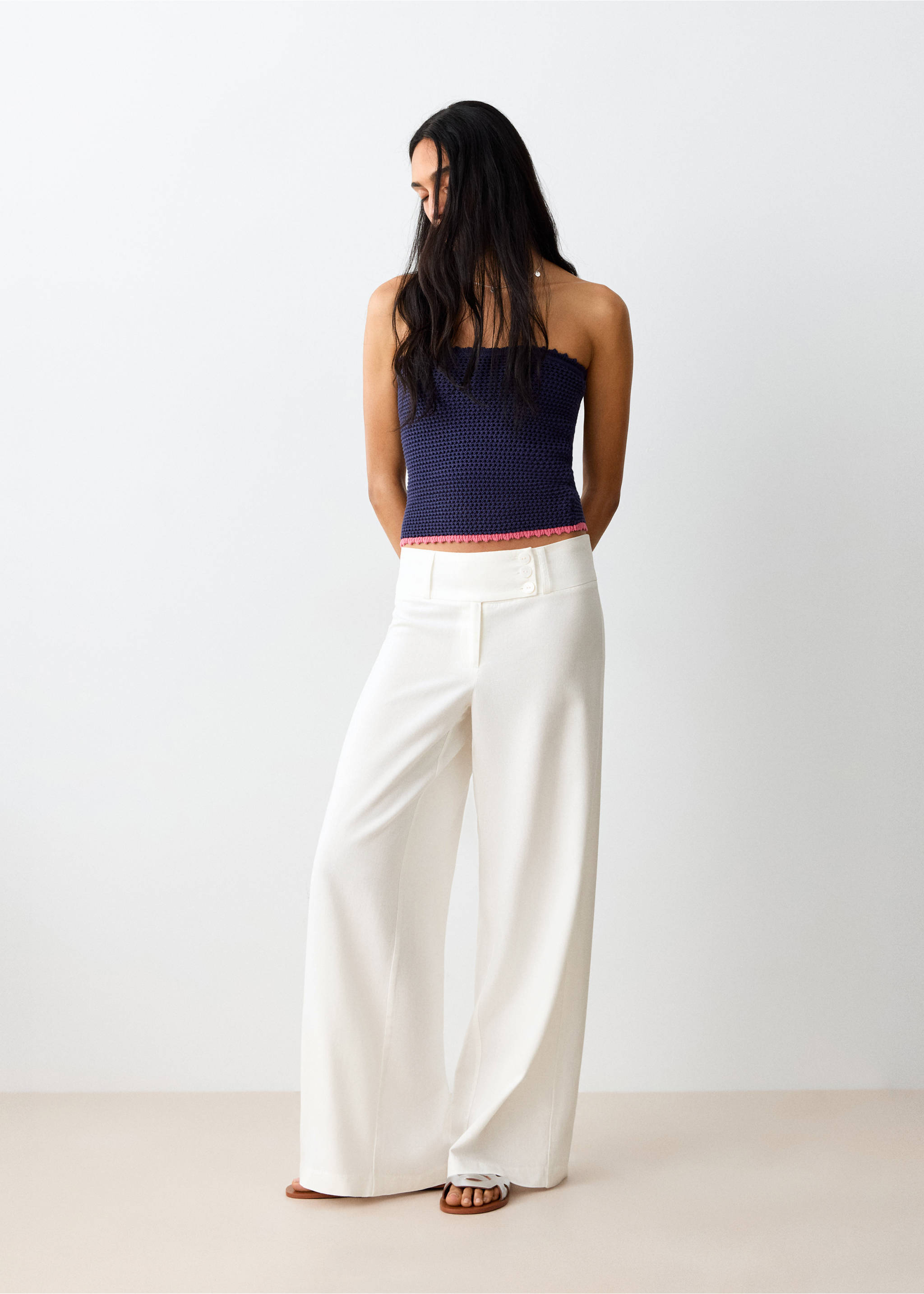 بنطلون قطن ولينين بقصة مستقيمة - رؤية عامة, سكري. Ref: 27039215-00.