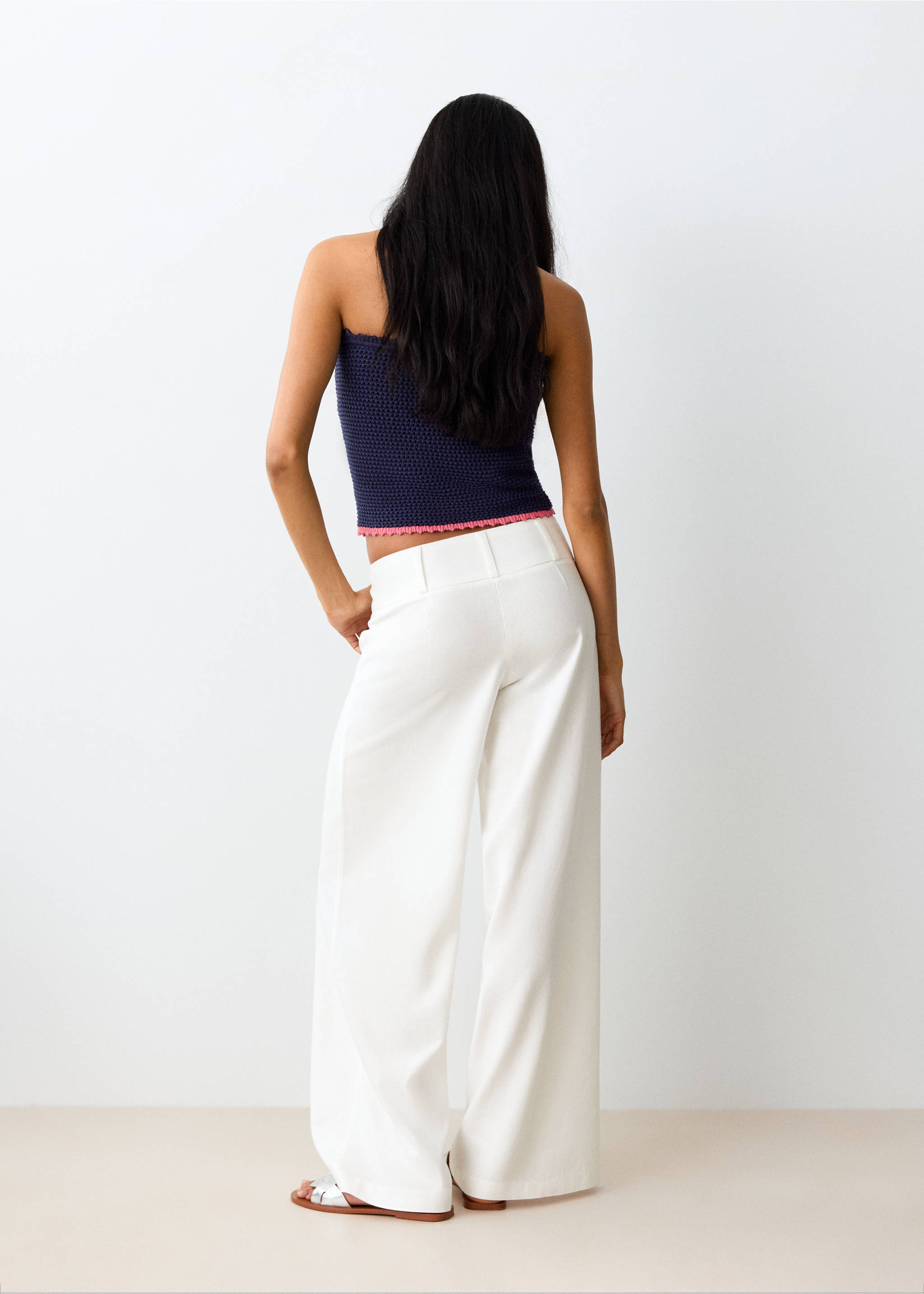 بنطلون قطن ولينين بقصة مستقيمة - الجهة الخلفية للمنتج, سكري. Ref: 27039215-00.