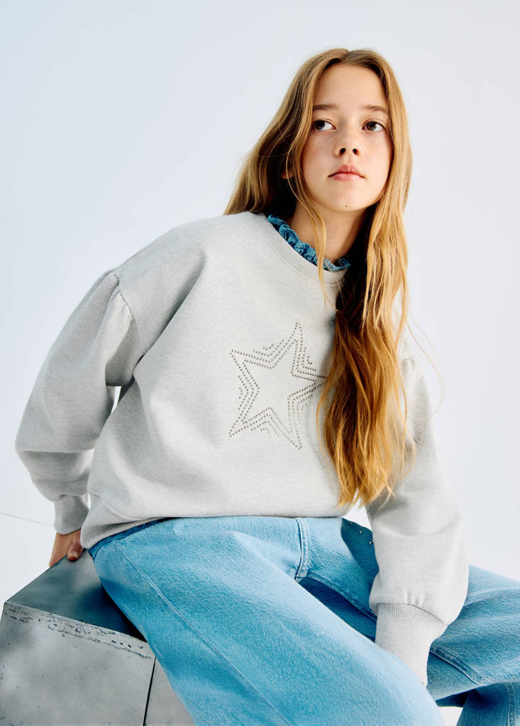 Sweatshirt with rhinestone star embellishments and lurex details — Charcoal