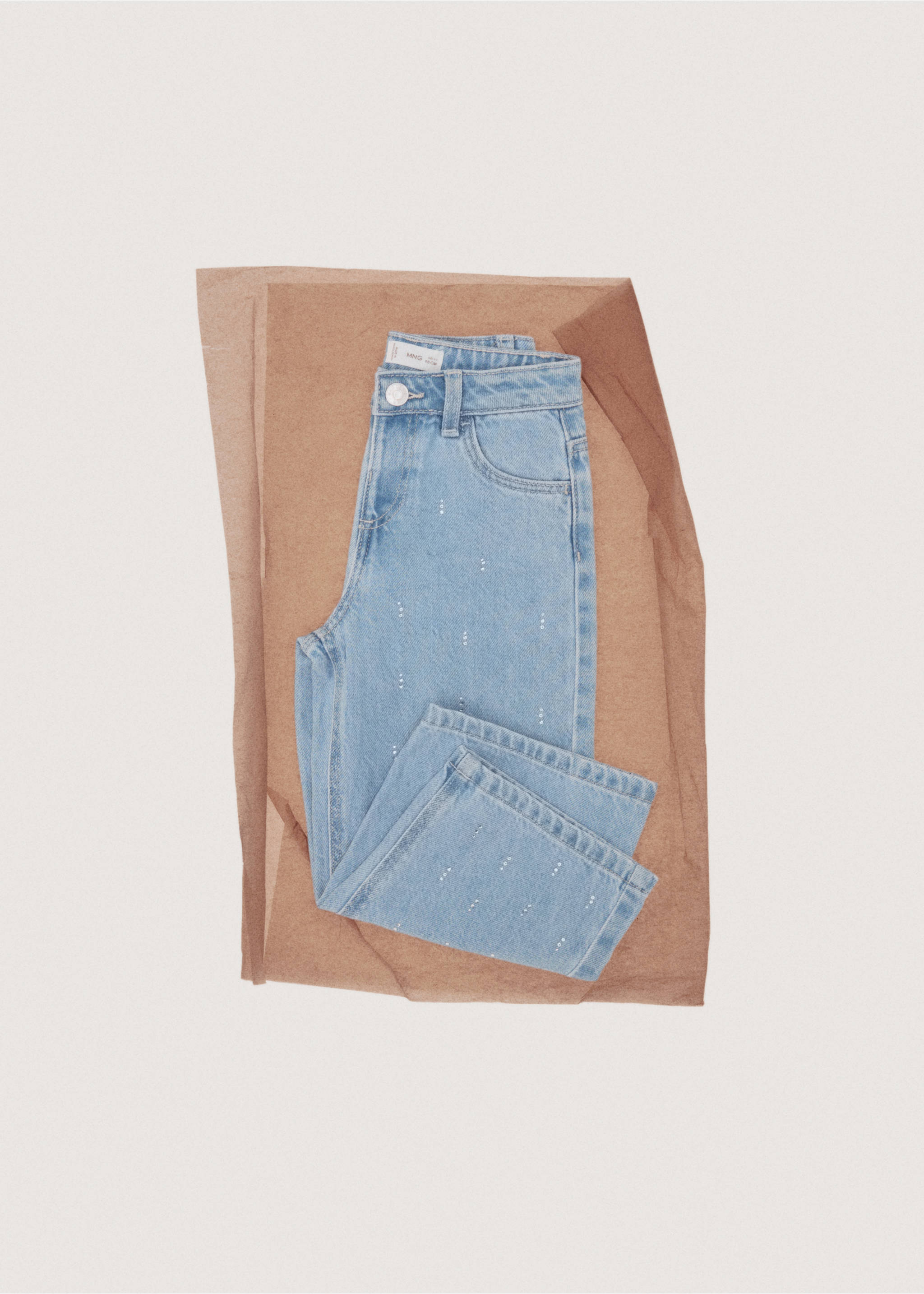 Wide leg jeans with rhinestones - Details of the article 7, Medium Blue. Ref: 27041173-00.