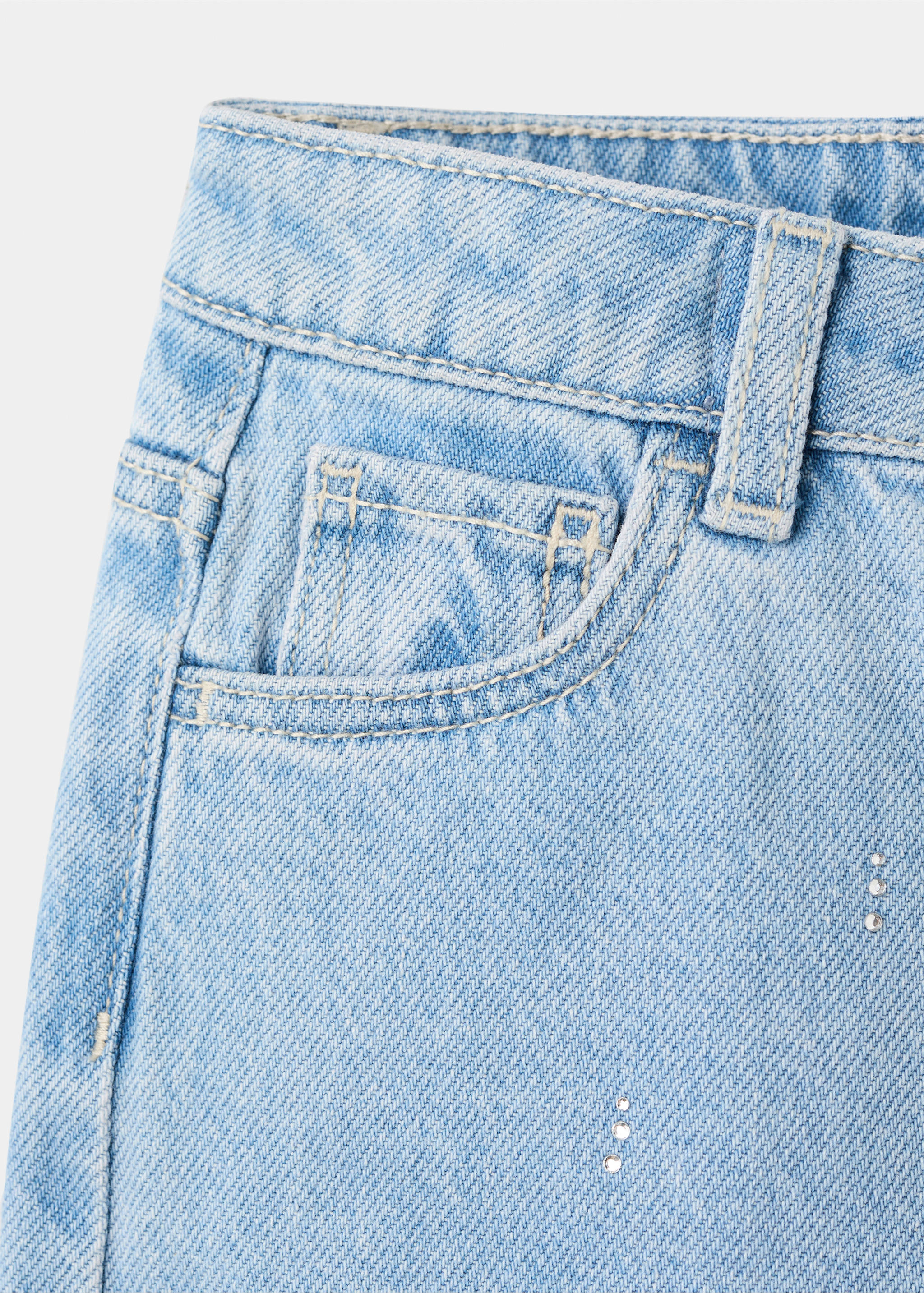 Wide leg jeans with rhinestones - Details of the article 8, Medium Blue. Ref: 27041173-00.
