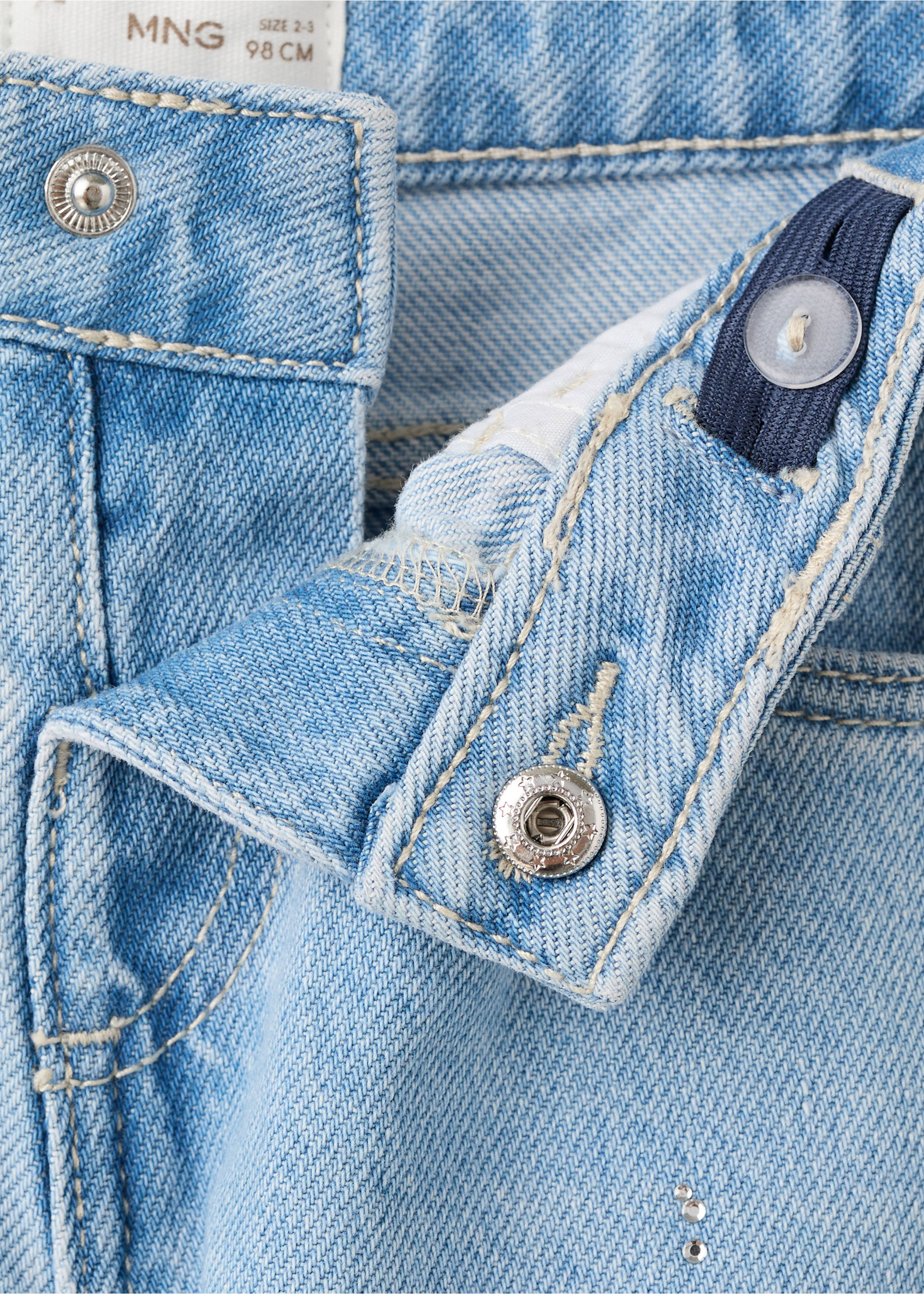 Wide leg jeans with rhinestones - Details of the article 0, Medium Blue. Ref: 27041173-00.