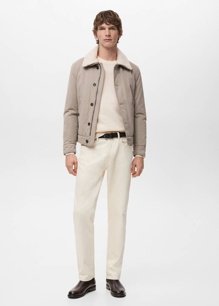 Quilted jacket with shearling-effect collar — Sand