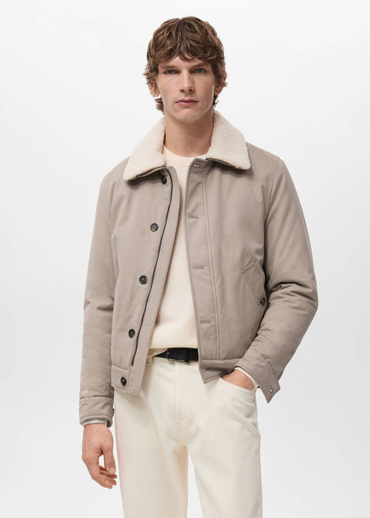 Quilted jacket with shearling-effect collar — Sand