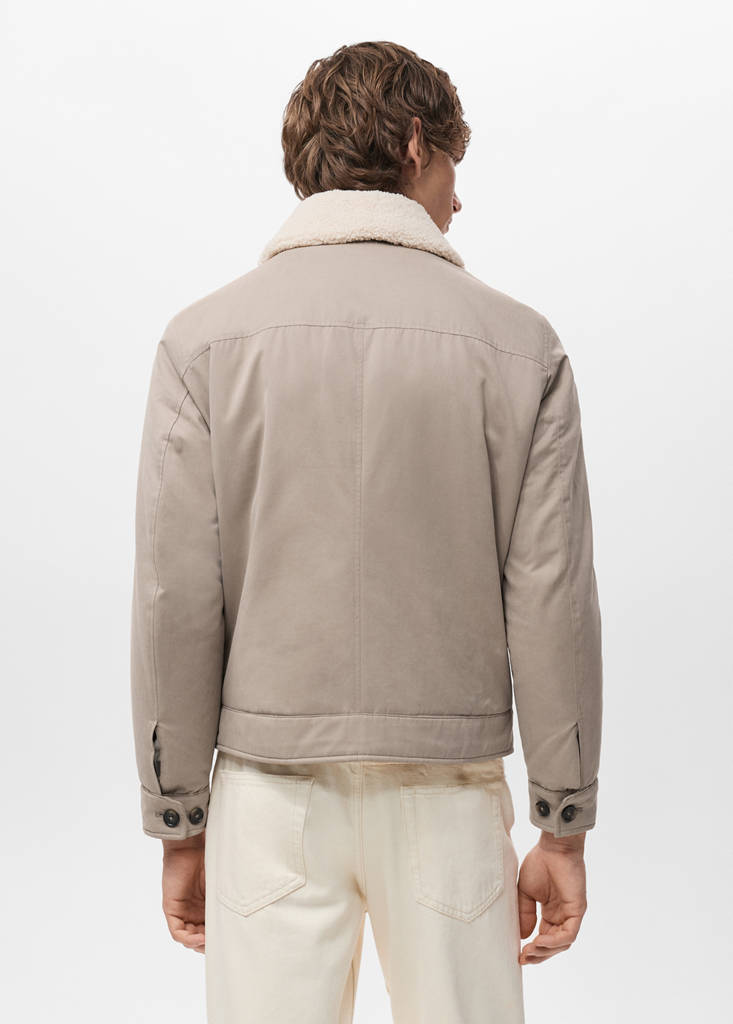 Quilted jacket with shearling-effect collar — Sand