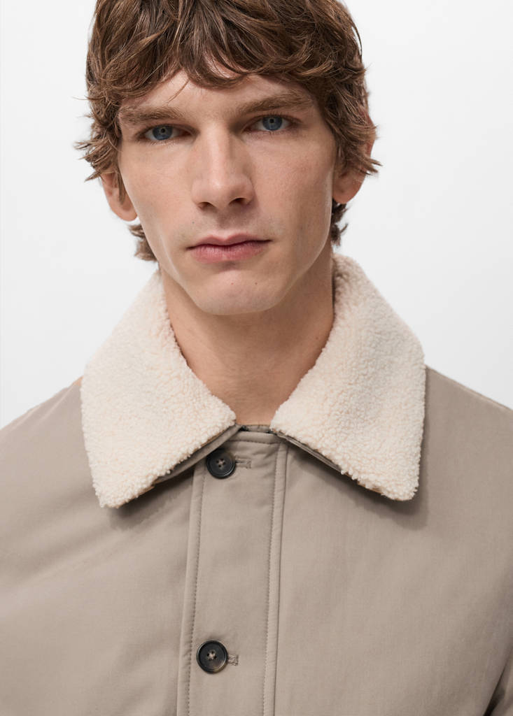 Quilted jacket with shearling-effect collar — Sand