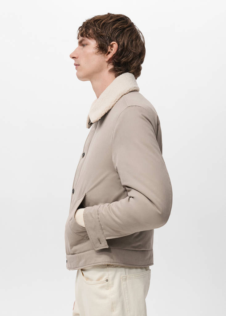 Quilted jacket with shearling-effect collar — Sand