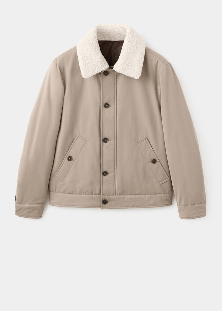 Quilted jacket with shearling-effect collar — Sand