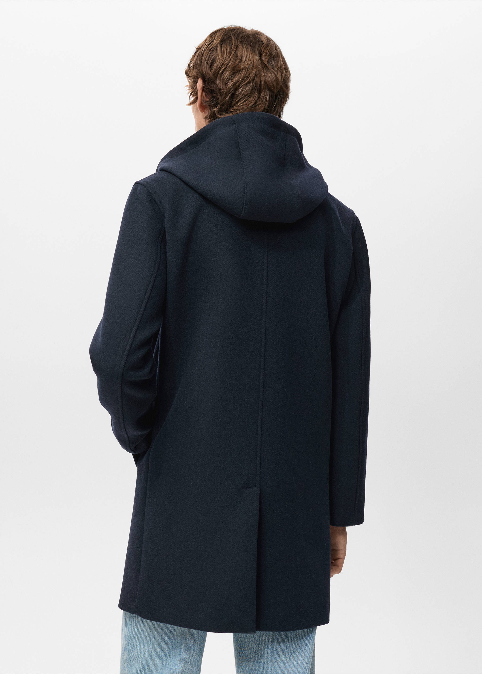 Wool coat with detachable inner collar - Reverse of the article, Navy. Ref: 27041176-00.
