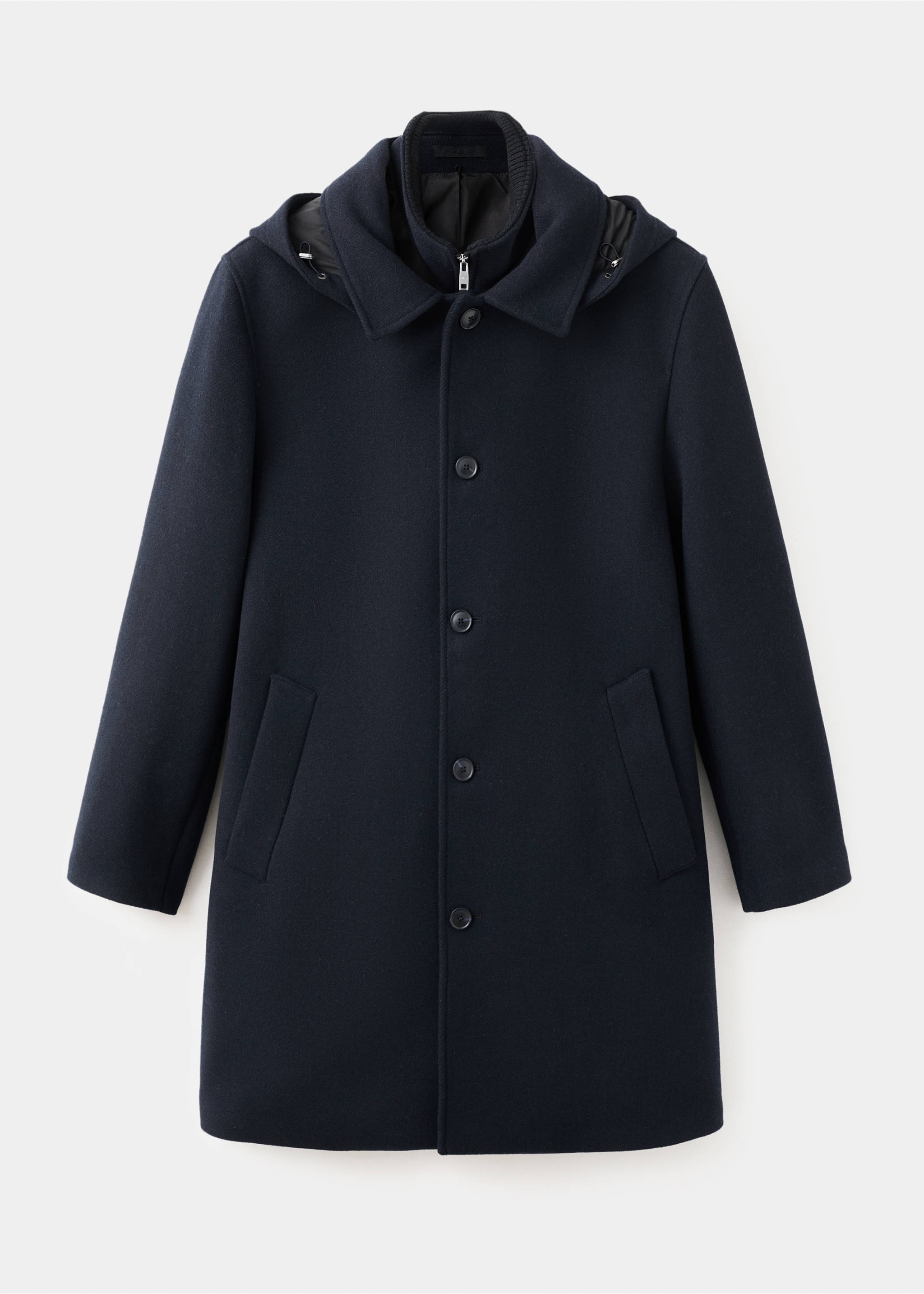 Wool coat with detachable inner collar - Article without model, Navy. Ref: 27041176-00.