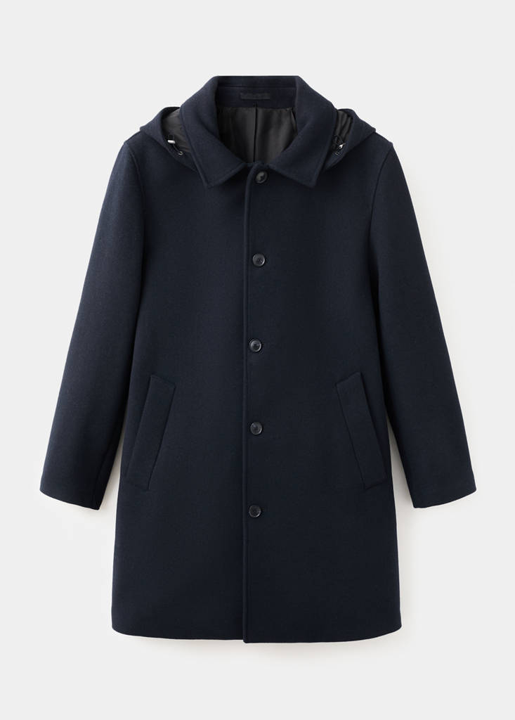 Wool coat with detachable inner collar — Navy