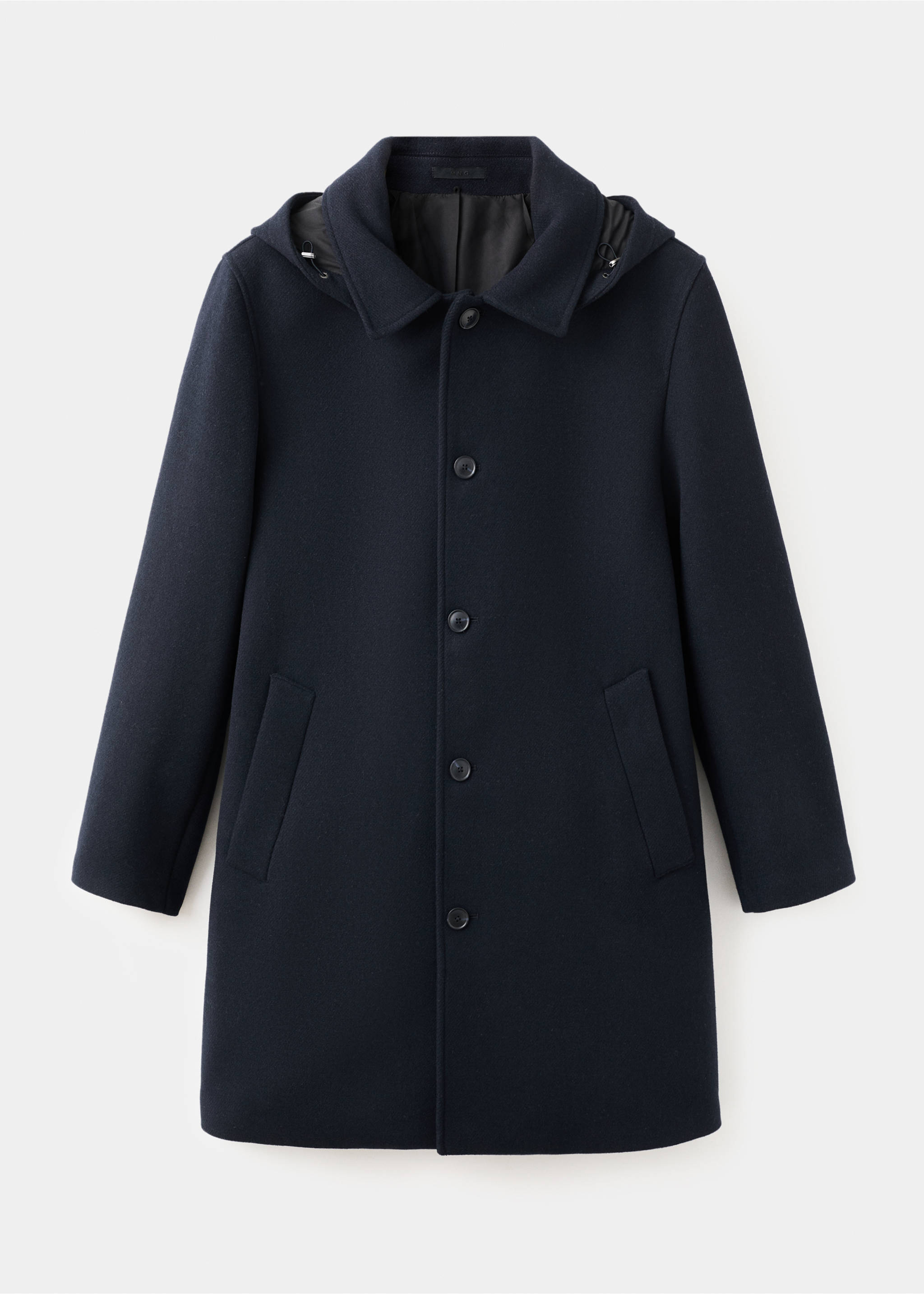 Wool coat with detachable inner collar - Details of the article 8, Navy. Ref: 27041176-00.