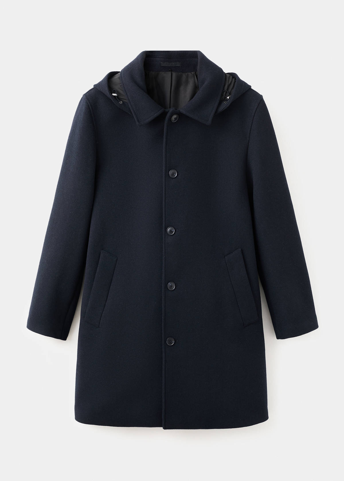 Wool coat with detachable inner collar — Navy