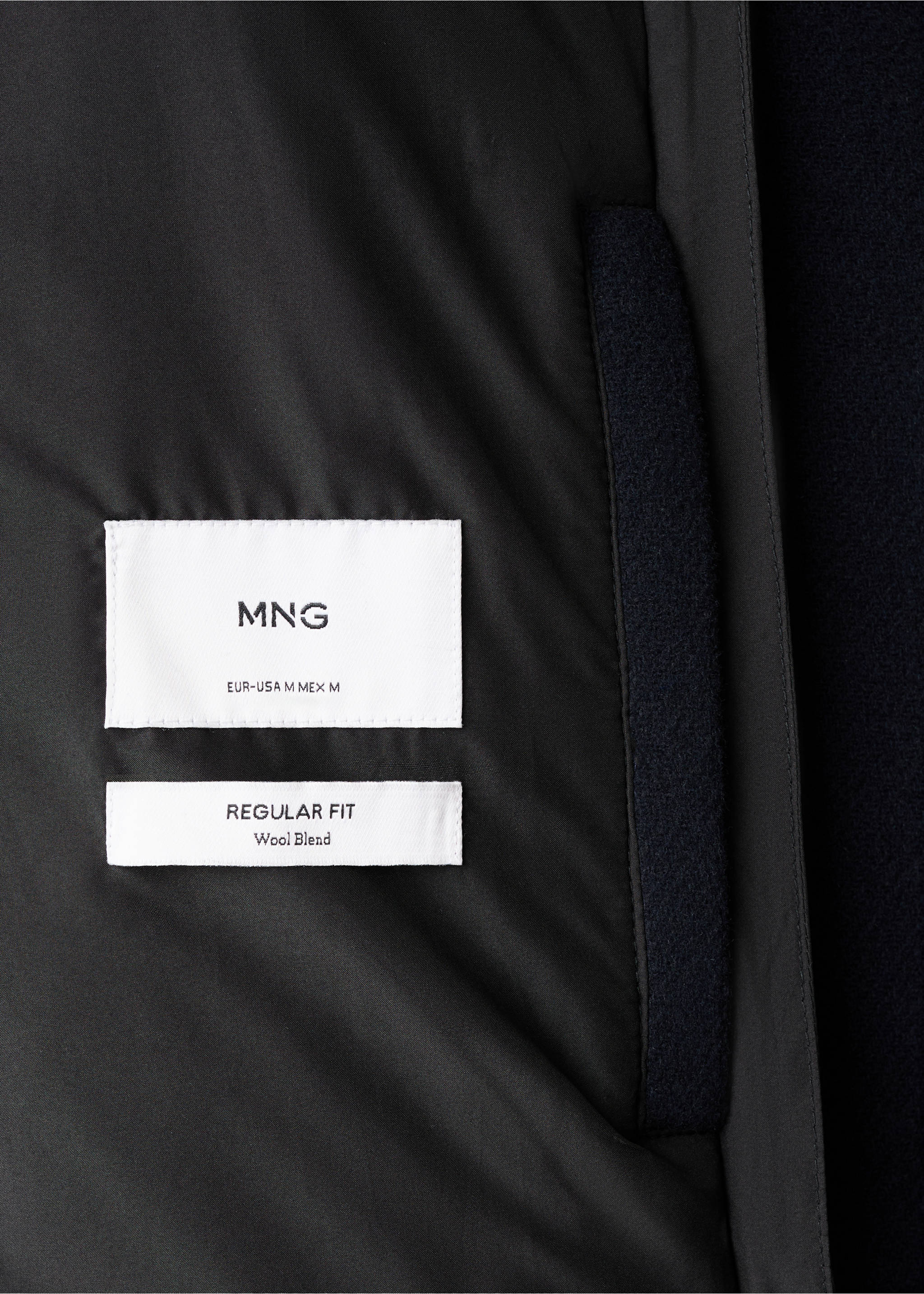 Wool coat with detachable inner collar - Details of the article 0, Navy. Ref: 27041176-00.