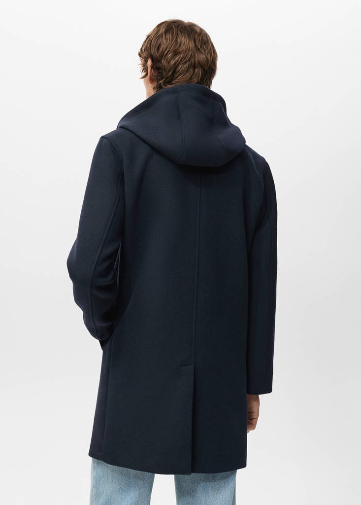 Wool coat with detachable inner collar — Navy
