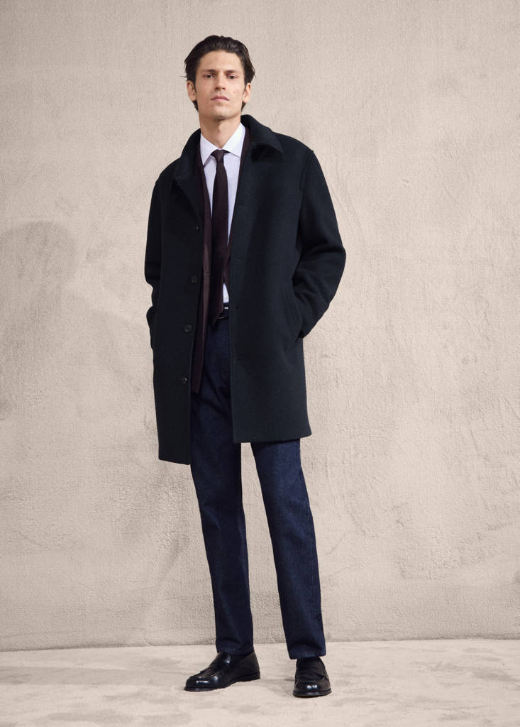 Wool coat with detachable inner collar — Navy