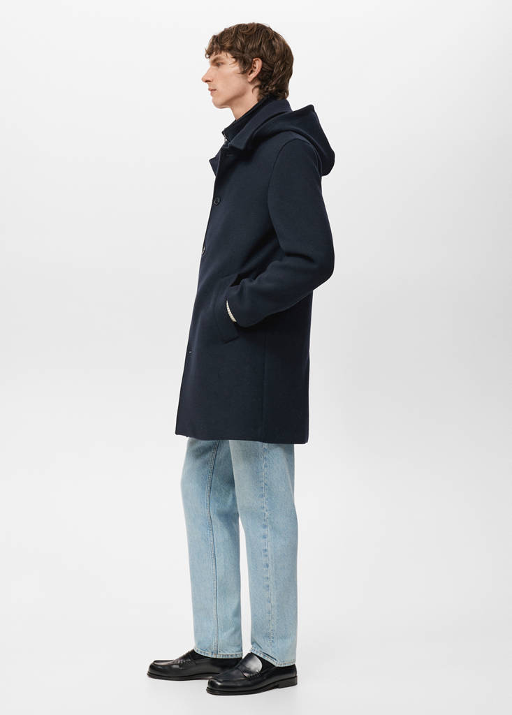 Wool coat with detachable inner collar — Navy