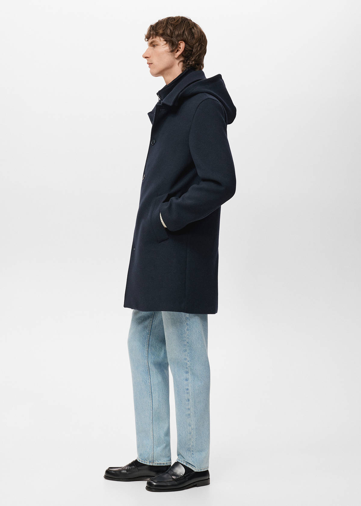 Wool coat with detachable inner collar — Navy