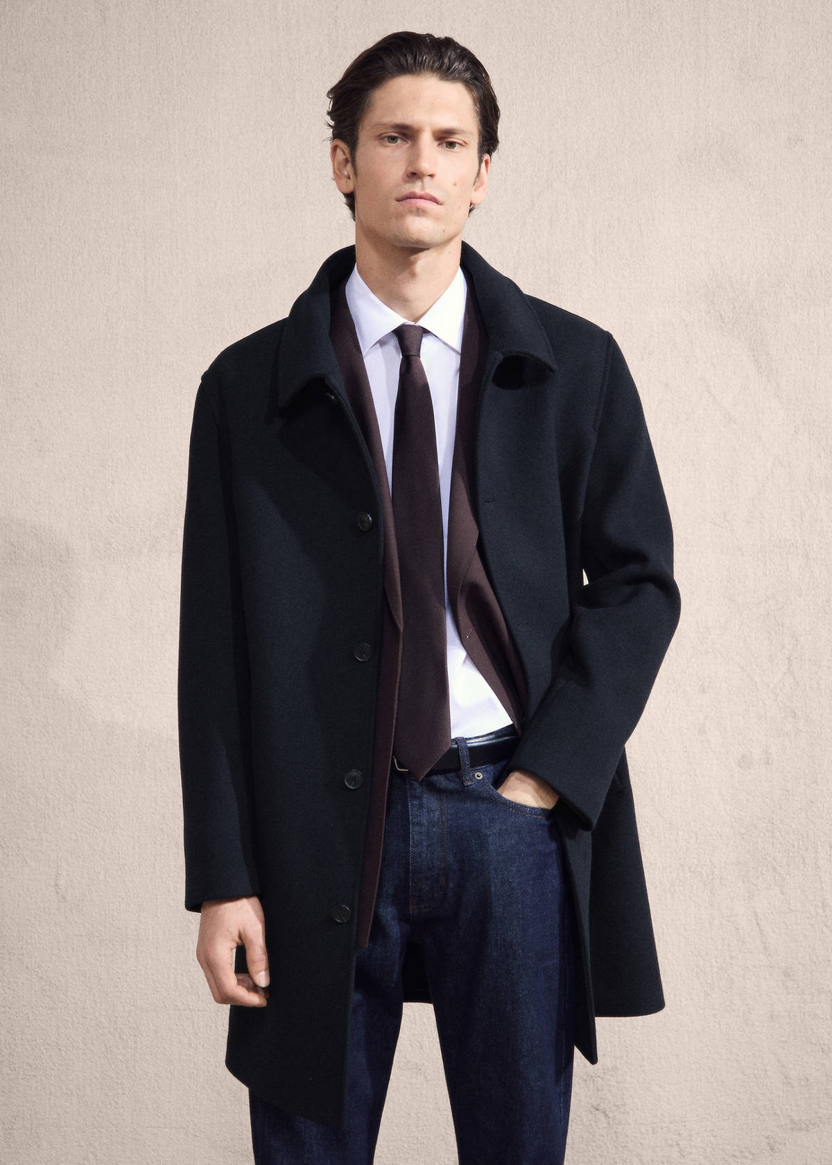 Wool coat with detachable inner collar — Navy