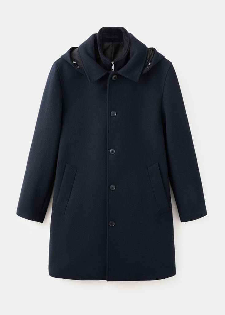 Wool coat with detachable inner collar — Navy