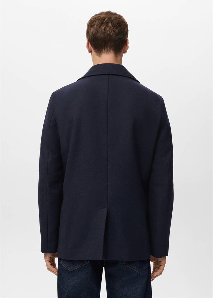 Short double-breasted wool coat — Navy