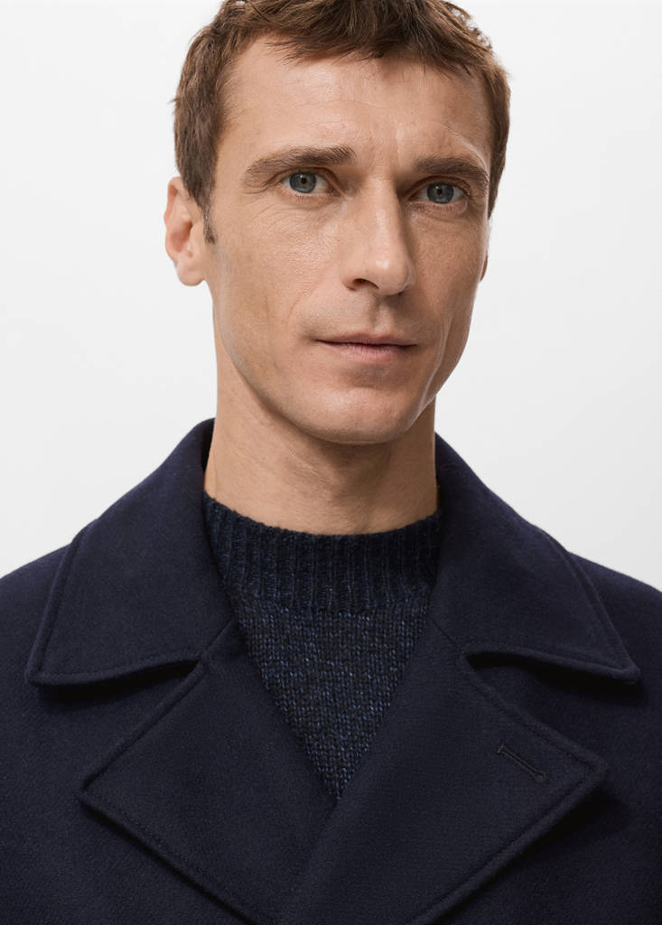 Short double-breasted wool coat — Navy