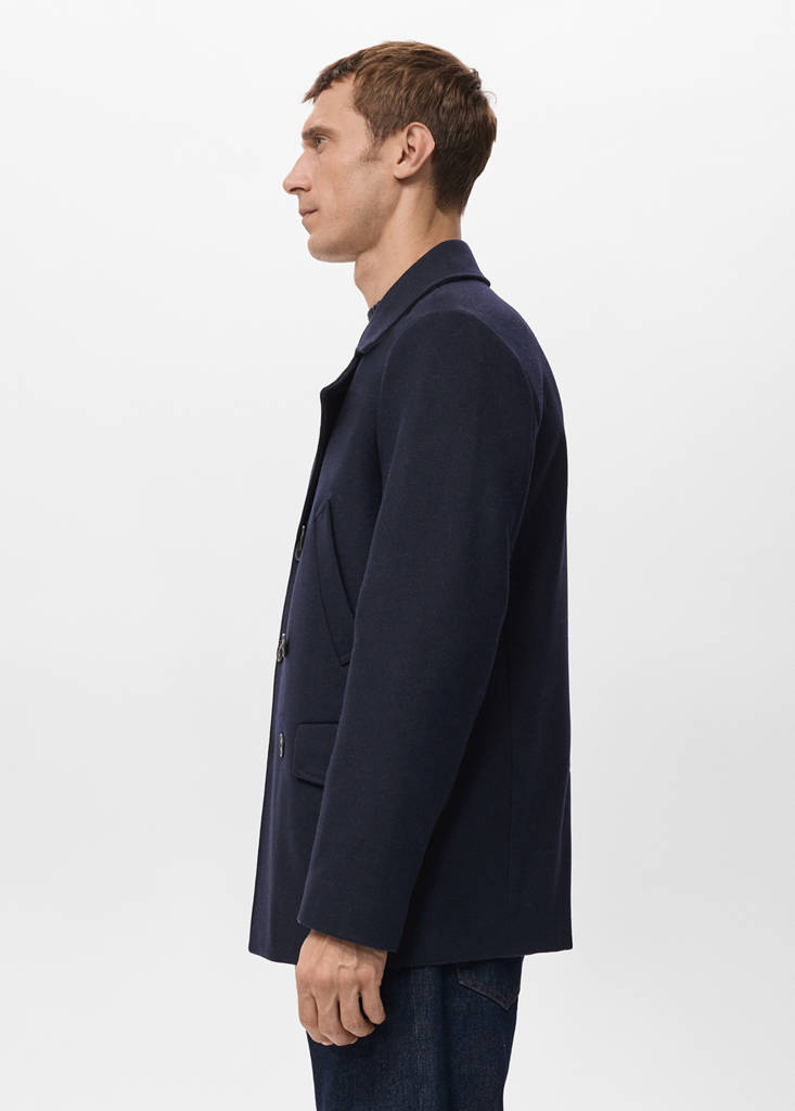 Short double-breasted wool coat — Navy
