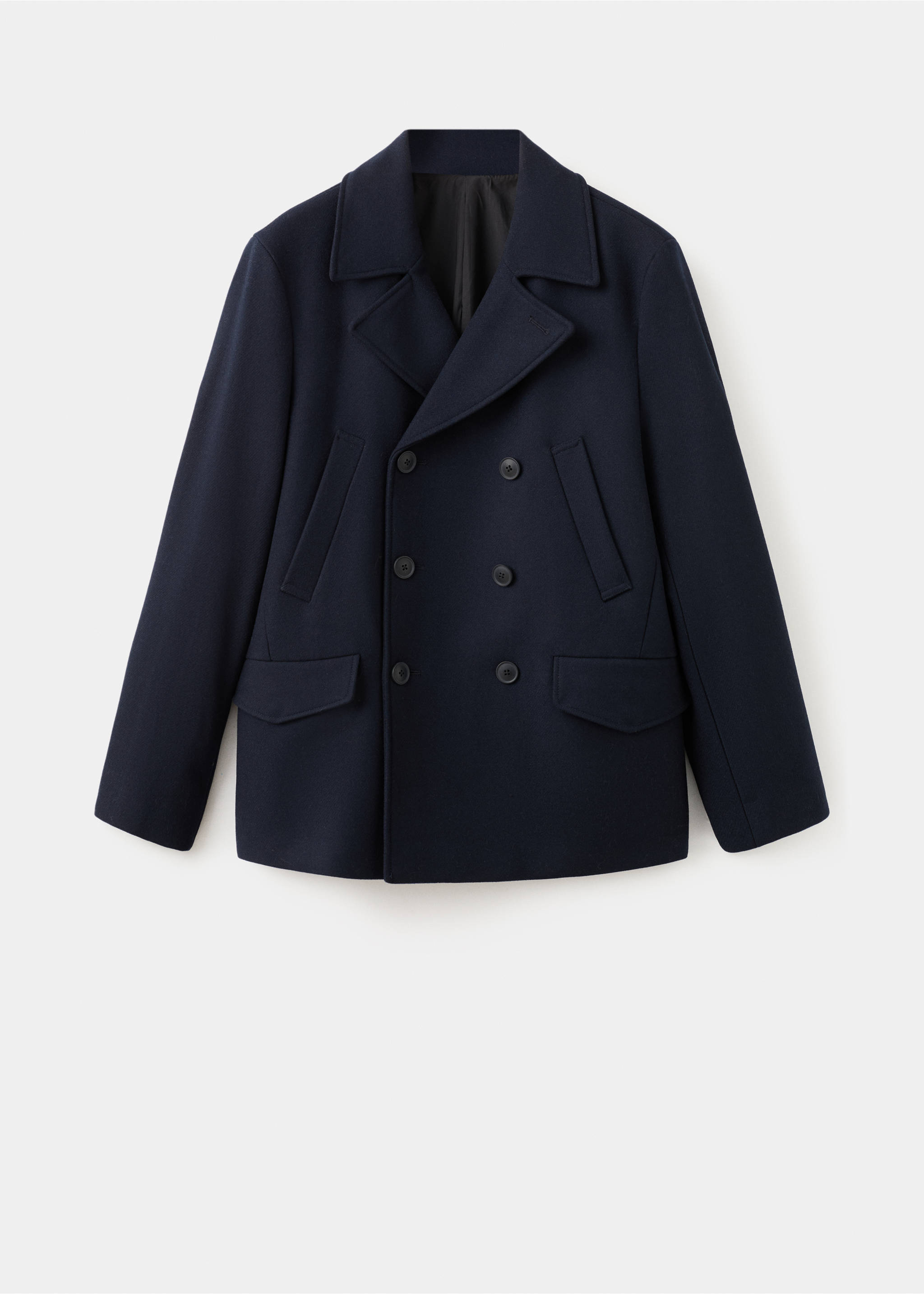 Short double-breasted wool coat - Article without model, Navy. Ref: 27041178-00.