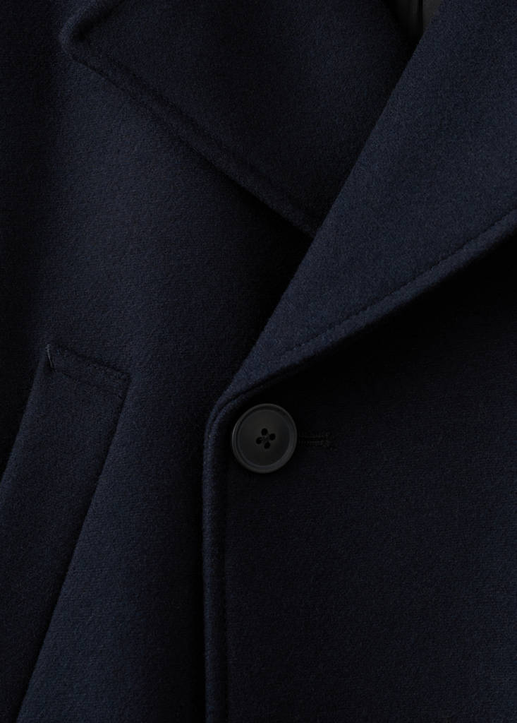 Short double-breasted wool coat — Navy