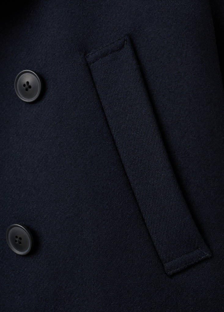 Short double-breasted wool coat — Navy
