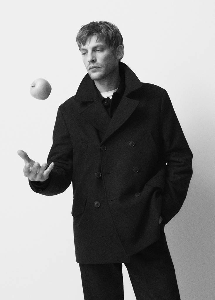 Short double-breasted wool coat — Navy